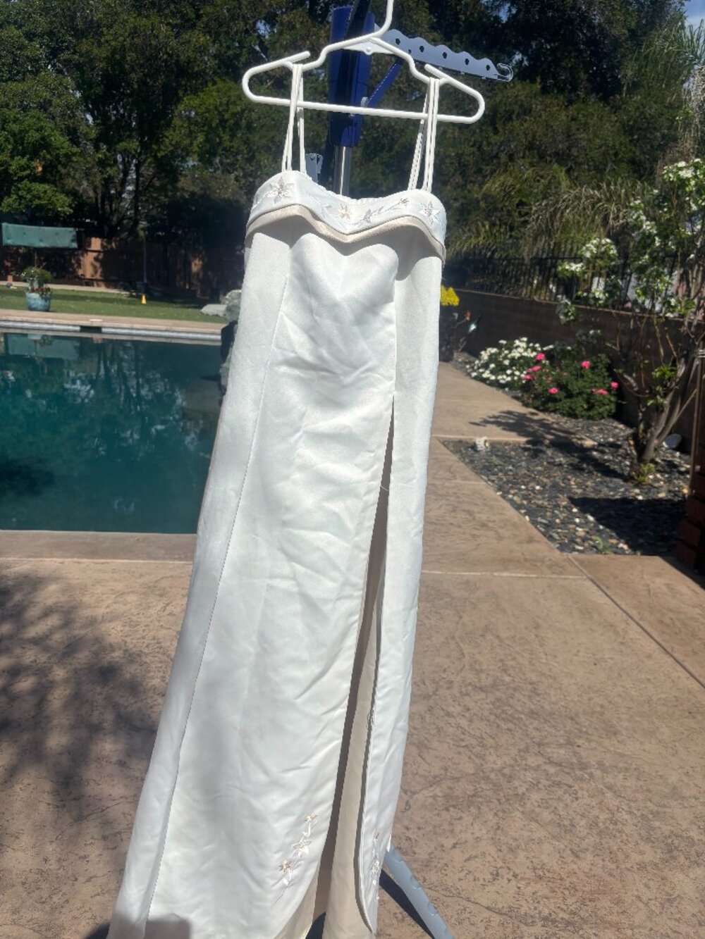 White Satin Embroidered Gown Formal Wedding Evening Dress